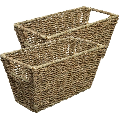 5Five Rieten opbergmand - 4x - gevlochten rechthoek - beige/zwart - 31 x 15 x 15 cm -
