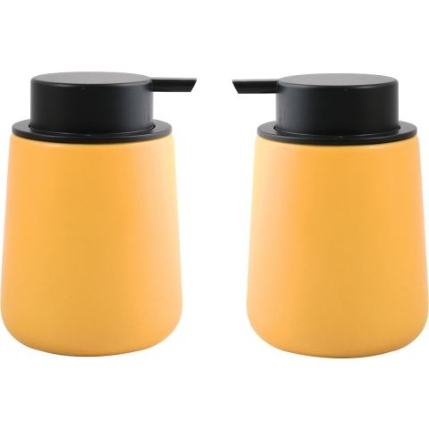 Zeeppompje/zeepdispenser Malmo - 2x - Keramiek - saffraan geel/zwart - 8,5 x 12 cm - 300 ml -