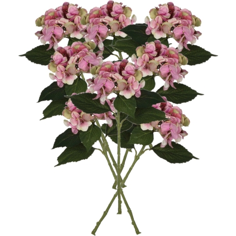Kunstbloemen boeket Hortensias - 8 stelen - roze - 51 cm - Kunst zijdebloemen -