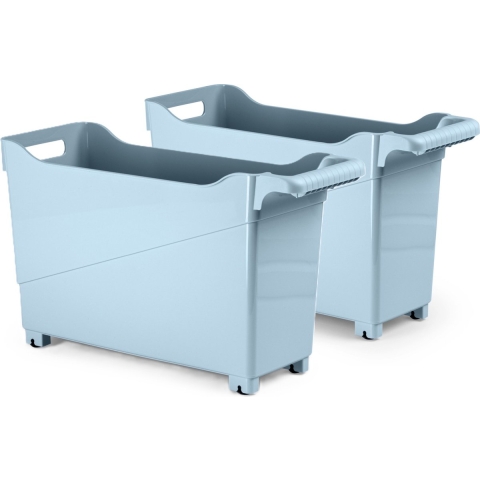Opslag/opberg trolley container - 2x - ijsblauw - op wieltjes - L45 x B17 x H29 cm - kunststof -