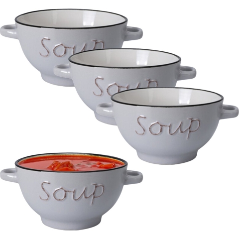 Soepkommen/serveer schaaltjes - 6x - Gres - porselein - D14 x H8 cm - ivoor wit -