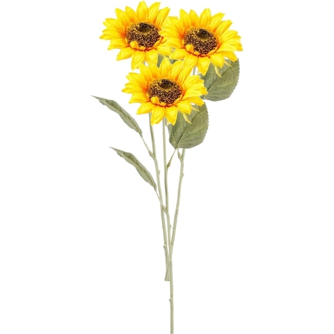 Kunstbloem Zonnebloem tak - 3x - 62 cm - geel - kunst zijdebloem - decoratie bloemen -