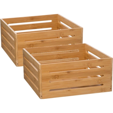 Fruitkisten opslagbox - 2x - open structuur - lichtbruin - hout - L31 x B31 x H15 cm -