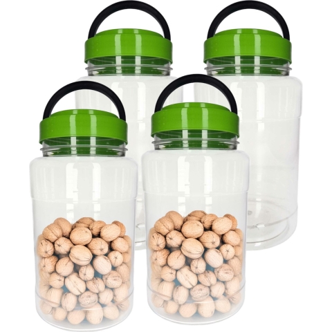 Voedsel opslag container - 4x - kunststof - 4 liter - afsluitdop en hengsel - transparant/groen -