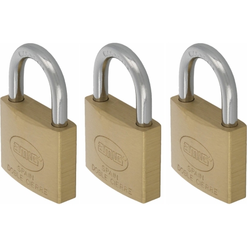 Hangslot met 2 sleutels - 3x - 40 mm - messing - kofferslot -