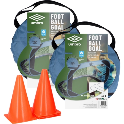 Umbro Voetbalgoal en sportpionnen set - uitklapbaar - 6-delig - binnen en buiten - kunststof -