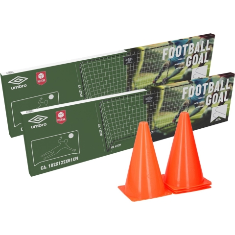 Umbro Voetbalgoal en sportpionnen set - 6-delig - buiten - metaal - voetbal trainingsmateriaal -