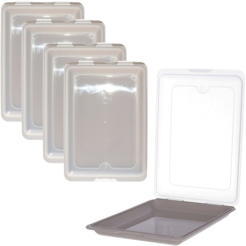 Vleeswarendoos - 5x - taupe - kunststof - 24,5 x 17 x 4 cm - vershouddoos / kaasdoos -