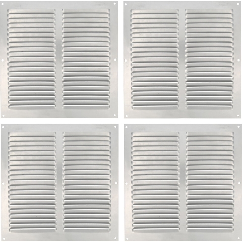 AMIG Ventilatierooster/muurrooster - 4x - 250 x 250mm - aluminium - zilver - schoepenrooster -