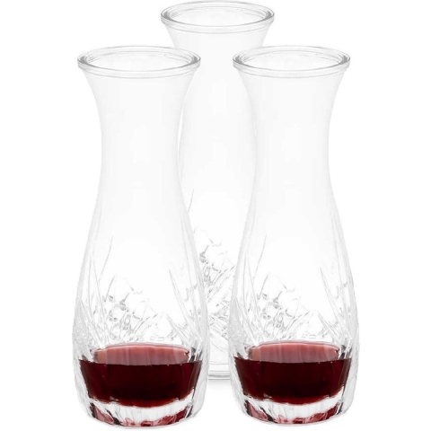Vivalto schenkkan/water/wijn karaf - 3x - sierlijk glas - transparant - 1000 ml - D10 x H28 cm -