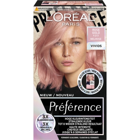 3x L'Oréal Preference Vivids Permanente Haarkleuring 9.213 Rose Gold