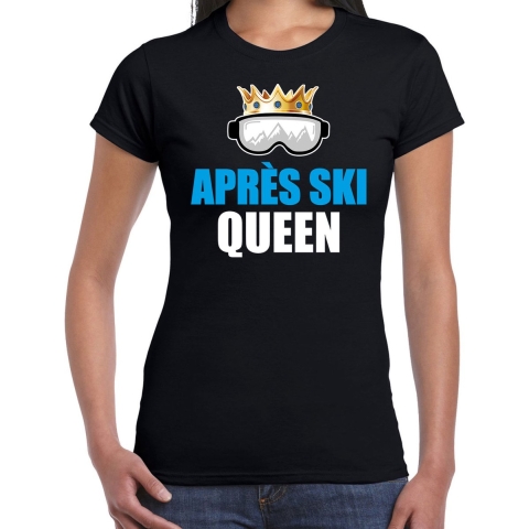 Apres ski t-shirt Apres ski Queen zwart dames - Wintersport shirt - Foute apres ski outfit M -