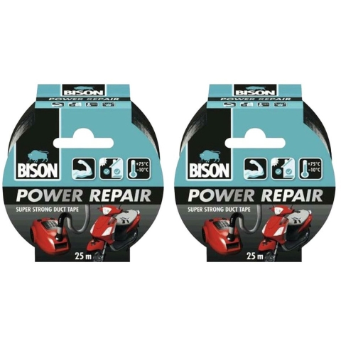 2x Bison Tape Power Repair Zwart 25 meter