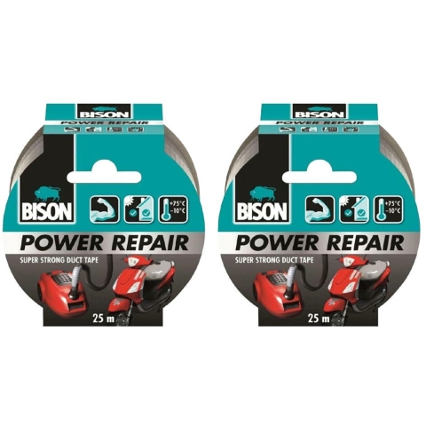 2x Bison Tape Power Repair Grijs 25 meter
