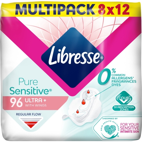 8x Libresse Pure Sensitive Ultra+ Maandverband met vleugels 12 stuks