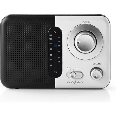 Nedis FM-Radio | Draagbaar Model | FM | Batterij Gevoed / Netvoeding | Analoog | 2.4 W | Zwart-Wit Scherm | Koptelefoonoutput