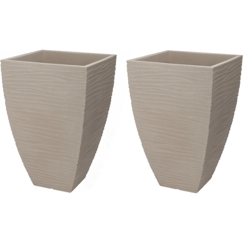 Plantenpot/bloempot Dunes - 2x - Tuin - stevig kunststof - zand/beige - D40 x H60 cm -