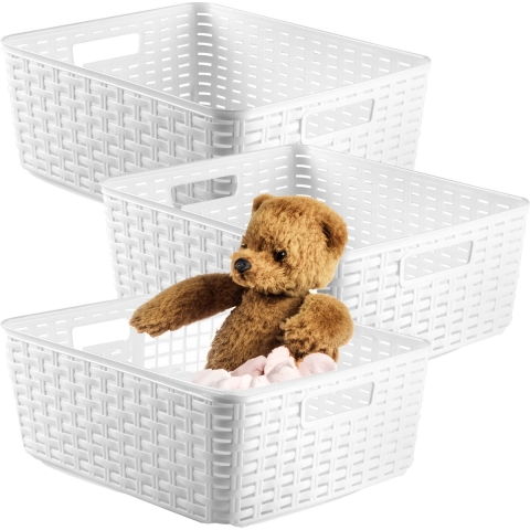 Opbergmand - 3x - Kastmand - rotan kunststof - ivoor wit - 12 Liter - 30 x 37 x 13 cm -