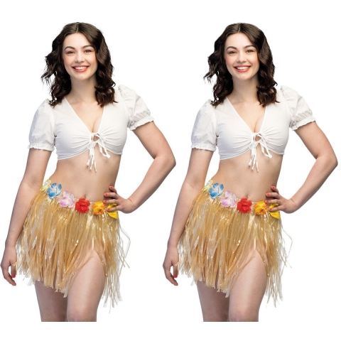 Hawaii verkleed rokje - 4x - voor volwassenen - naturel - 45 cm - rieten hoela rokje - tropisch One size -