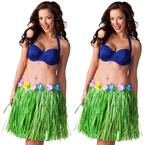 Hawaii verkleed rokje - 4x - voor volwassenen - groen - 45 cm - rieten hoela rokje - tropisch One size -