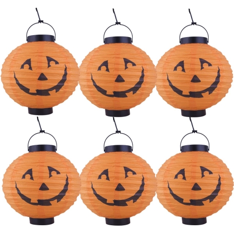 Halloween decoratie - 6x - pompoen - 20 cm - versiering - met LED licht -