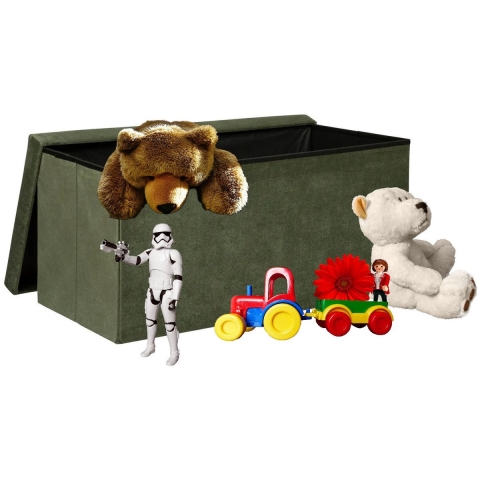 Speelgoed en spullen opbergkist - opvouwbaar - groen - MDF/polyester - 76 x 38 x 38 cm - en zitje -