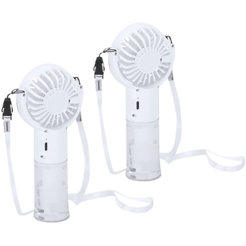 Mini ventilator sproeier Youri - 2x - wit - 7 x 16 x 3 cm - verkoeling in zomer -
