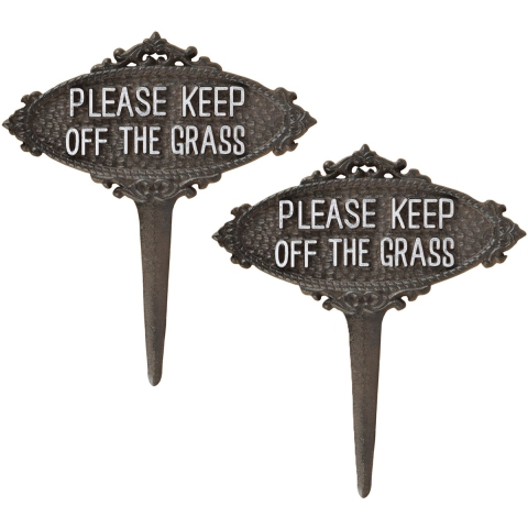 Esschert Design grasveld/gazon bordje - 2x - niet op het gras - gietijzer - 21 x 23 cm -