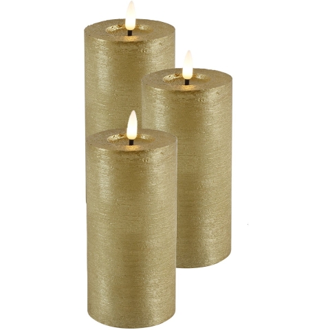 Countryfield LED kaars/stompkaars - 3x - goud - D7,5 x H15 cm - timer -
