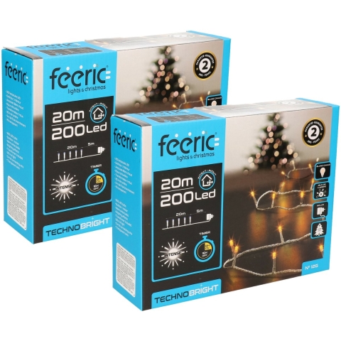 Kerstverlichting - 2x - warm wit - 20 meter - 200 led lampjes - transparant snoer -