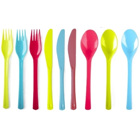 Bestek set - 30 personen - herbruikbaar - kunststof - 19 cm - vork/mes/lepel -