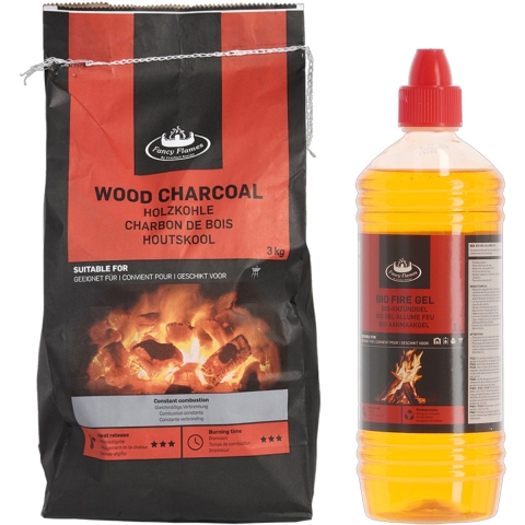 Fancy Flames BBQ aanmaakset - houtskool - 3 kilo - met Bio aanmaakgel -