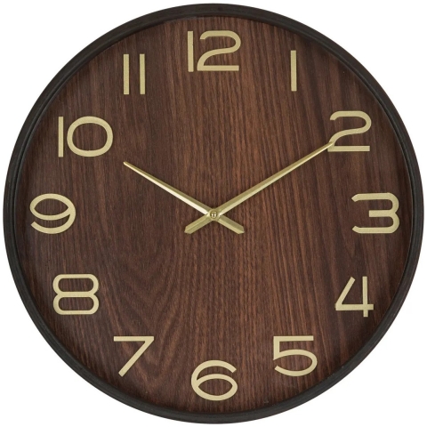 Wandklok/muur klok - Woody - Dia 38 cm - hout - bruin - keuken/kamer -
