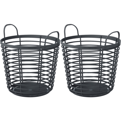 Draadmand/wasmand/opbergmand - 2x - van stevig kunststof - antraciet - D38 x H38 cm -