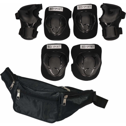 Set van heuptasje zwart 29 cm en valbescherming maat M - 6 tot 8 jaar -