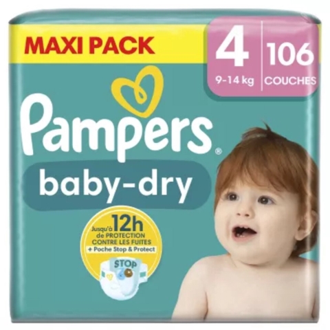 Pampers Baby Dry Luiers Maat 4 (9-14 kg) 106 stuks