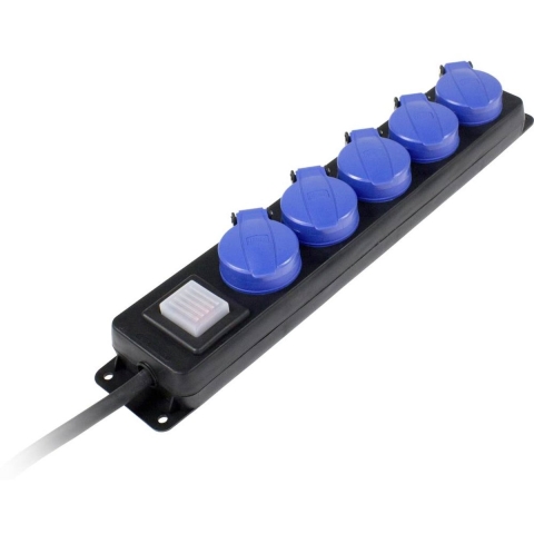 AS Schwabe 38605 Stekkerdoos met schakelaar 5-voudig Zwart, Blauw Randaarde stekker 1 stuk(s)