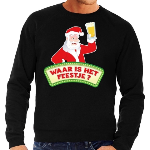 Foute kersttrui zwart Waar is het Feestje voor heren 2XL (56) -