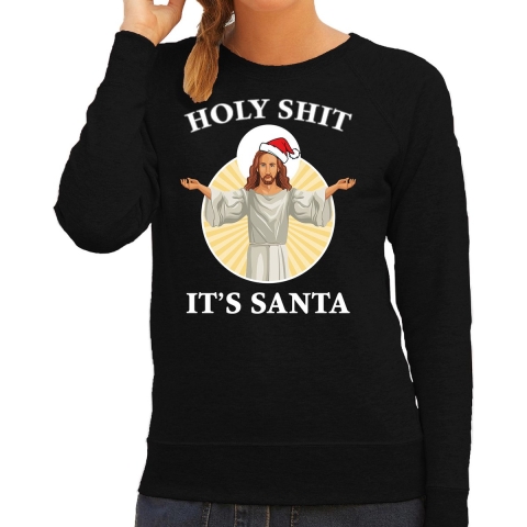 Holy shit its Santa fout Kerstsweater / outfit zwart voor dames S -