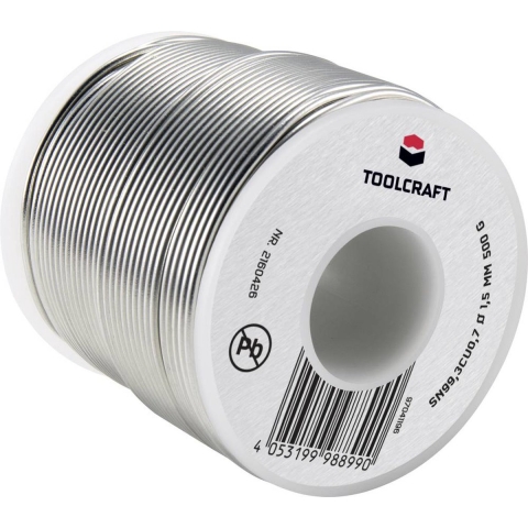 TOOLCRAFT Soldeertin, loodvrij Spoel Sn99,3Cu0,7 ROL1 500 g 1.5 mm