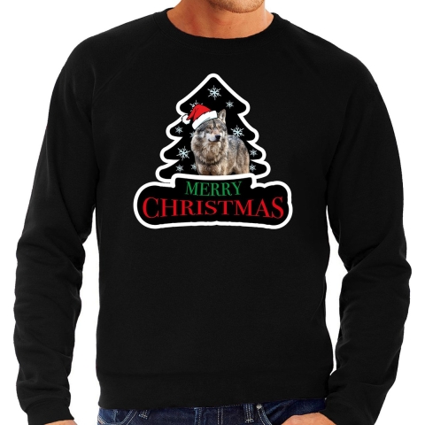 Dieren kersttrui wolf zwart heren - Foute wolven kerstsweater 2XL -