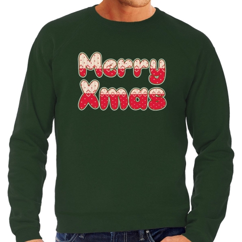 Merry xmas foute Kerst sweater / trui groen voor heren S -