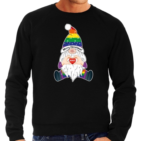 Foute Kersttrui/sweater voor heren - Pride Gnoom - zwart - LHBTI/LGBTQ kabouter L -