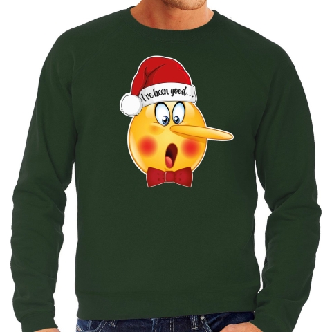 Foute kersttrui/sweater heren - Leugenaar - groen - braaf/stout M -