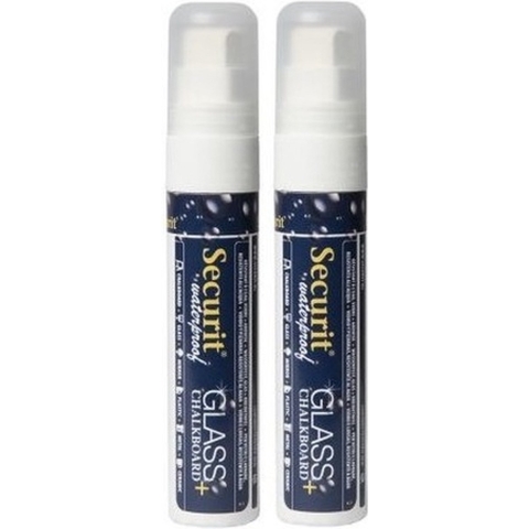 Securit watervaste krijtstiften met platte punt - 2x stuks - wit - 7 en 15 mm -