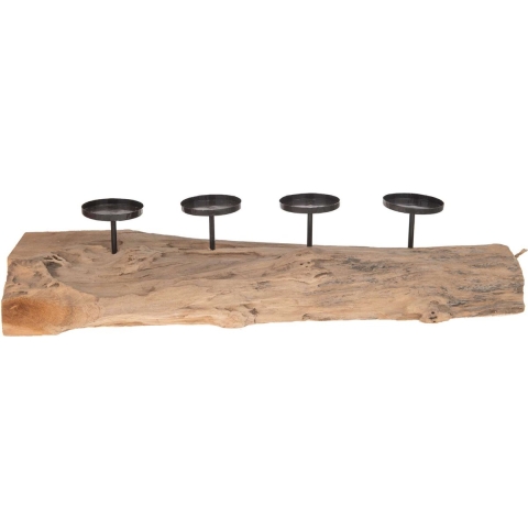 Erosiop hout stuk met kaarsen houders 70 x 20 x 16 cm naturel - Dijk natural collections