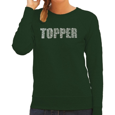 Glitter foute trui groen Topper rhinestones steentjes voor dames - Glitter sweater/ outfit 2XL -