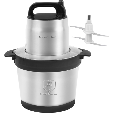 AoraKitchen Hakmolen - 5 Liter - 2000W - 2 Snelheden - RVS - Zilver&Zwart