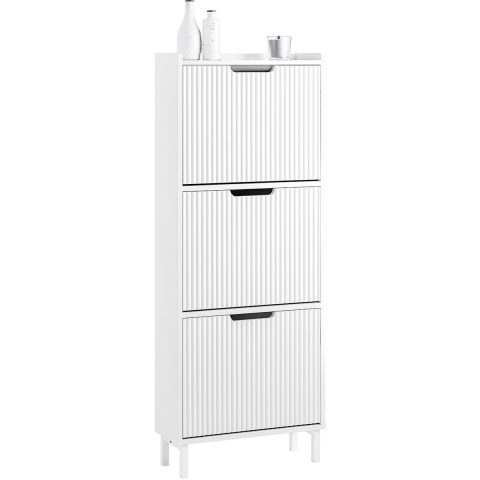 SoBuy FSR177-H-W - Schoenenkast - Smal met 3 Kleppen en 6 Legvlakken - Wit