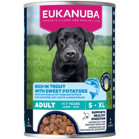 6x Eukanuba Life Care Dog Hondenvoer Nat Adult Trout&Sweet Potaties 400 gr